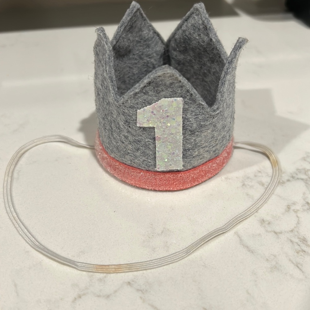 happy first birthday felt crown age one